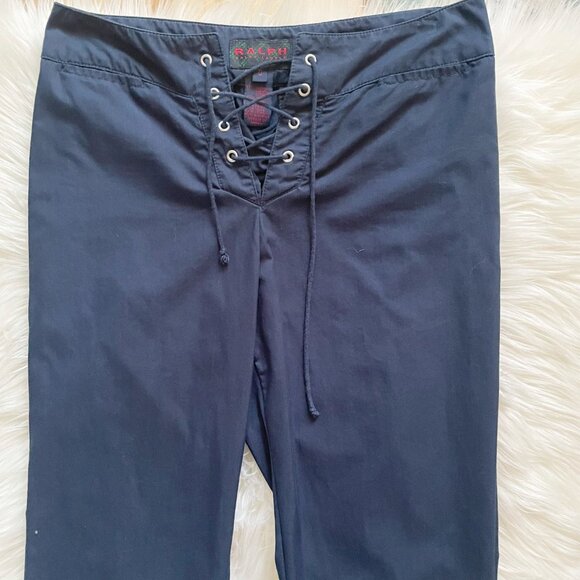 VTG Ralph Lauren Blue Lace-up Front Sailor Y2K Coyote Ugly Bell Bottom Pants - Picture 2 of 5